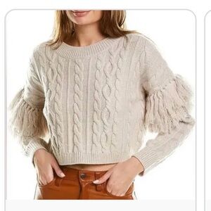 Alice + Olivia Cream Cable Knit Crew Neck Sweater